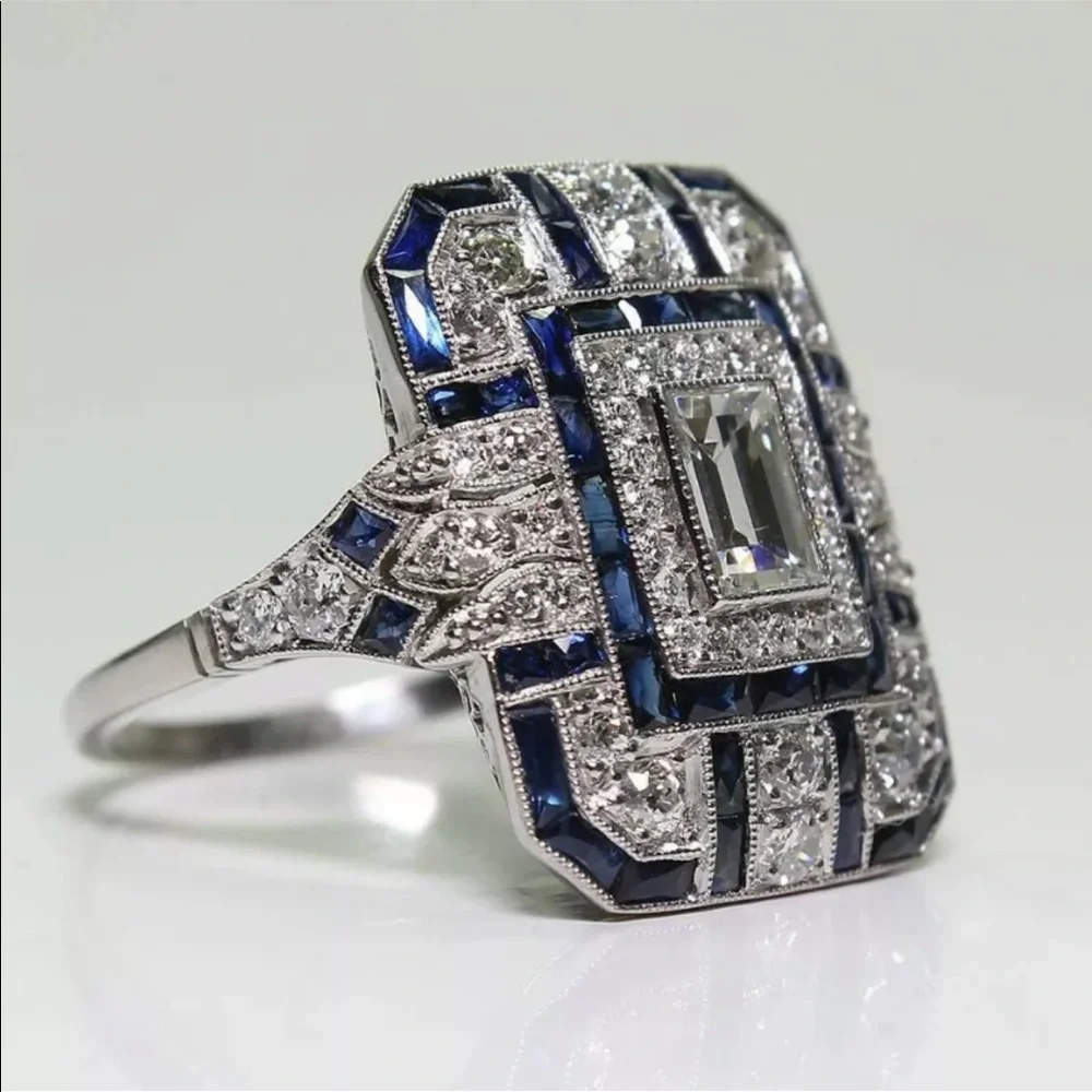 New Women’s 925 Silver Emerald Cut Sapphire Ring - Picture 2 of 6